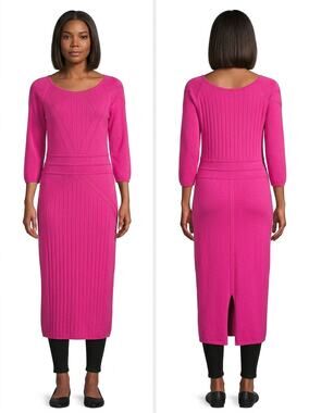 Gabrielle Union Pink Knit Scoop Neck Midi Sweater Dress Women Size L